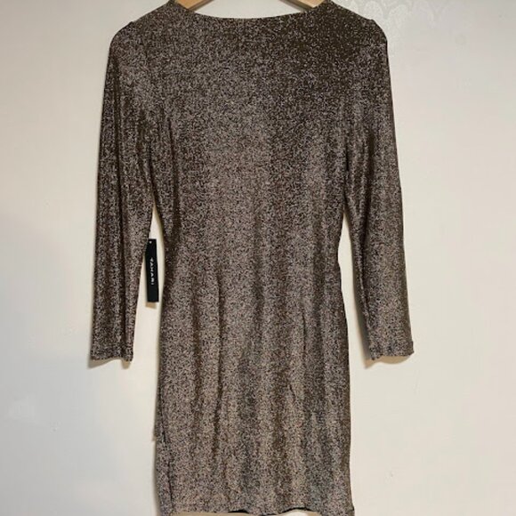 Tahari Metallic Bronze Long-sleeve Women's Ruched Mini Dress Size S NWT - Picture 9 of 12